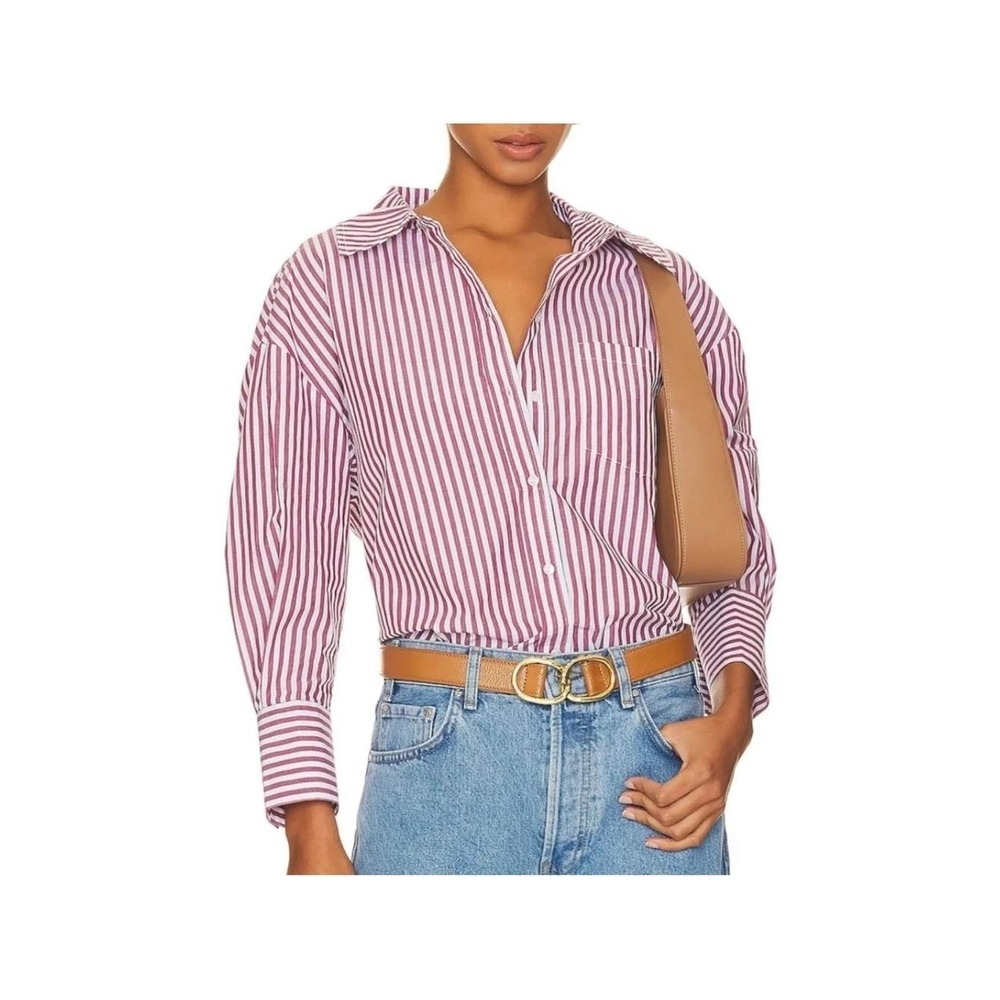Anine Bing‎ Mika Shirt Women XXS Burgundy White Striped Button Down Oversized
